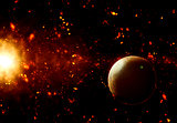 3D space background with fictional planets