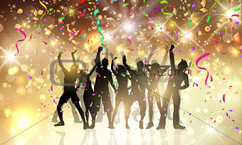 Party people on a confetti and streamers background