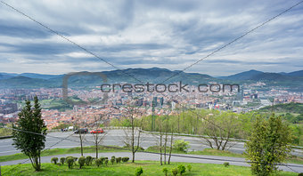 Bilbao skyline from Artxanda mountain, misty day