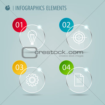 Glass infographic elements with icons