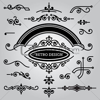 set of decorative elements in vintage style for design