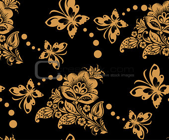 Seamless floral pattern with flower and butterflies
