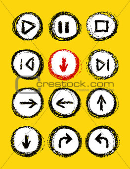 hand drawn media player buttons set
