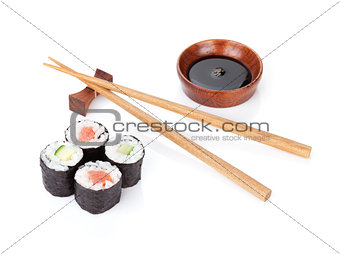 Sushi set, chopsticks and soy sauce