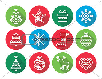 Christmas flat icons icons - Xmas tree, present, reindeer