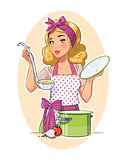 Housewife girl cooking food