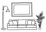 couch and blank picture frame, vector mock-up