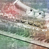 abstract grunge background with saxophone and piano keys