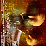 abstract grunge sound background with trumpets and saxophone