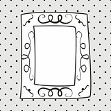 Hand drawn vector frame on polka dots grey background