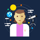 astronomer space science women vector illustration