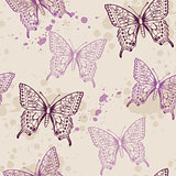 Seamless pattern with violet butterflies