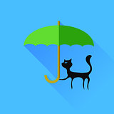 Black Cat and Green Umbrella