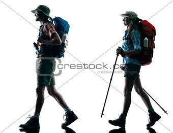couple trekker trekking walking nature silhouette