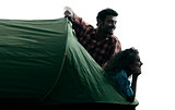 couple trekker trekking camping tent nature silhouette