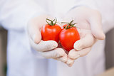 Food scientist showing tomatoes