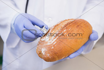 Scientist listening to bread