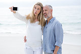 Happy couple taking selfie with mobile phone