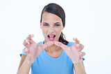 Furious woman with hands up