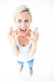 Upset woman yelling with hands up
