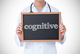 Cognitive against doctor showing little blackboard