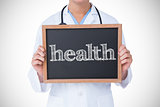 Health against doctor showing little blackboard