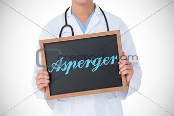 Asperger against doctor showing little blackboard