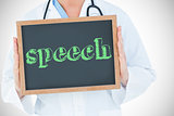 Speech against doctor showing chalkboard