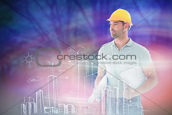 Composite image of architect with plan