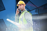 Composite image of architect on the phone
