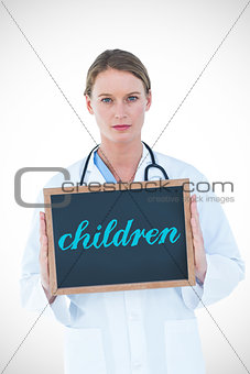 Children against doctor showing chalkboard