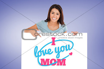 Composite image of portrait of a gorgeous woman pointing at a board