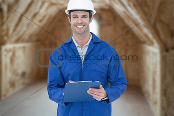 Composite image of confident supervisor writing notes