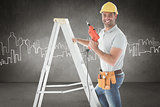 Composite image of handyman on ladder