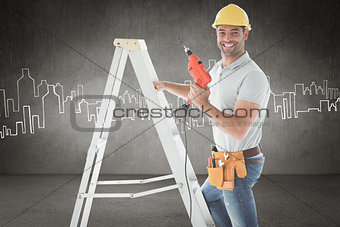 Composite image of handyman on ladder