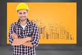 Composite image of handome male repairman standing arms crossed