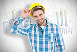 Composite image of confident male technicial wearing hard hat