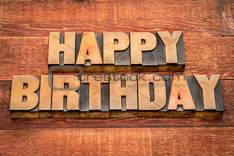 Happy Birthday greetings in wood type