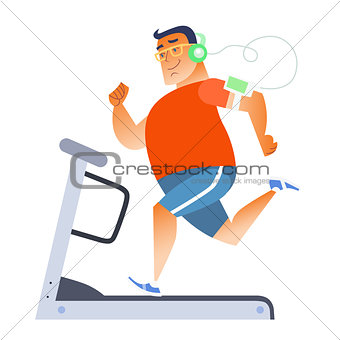 Fat man on a stationary treadmill