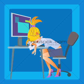 businesswoman sleeping at the computer fatigue work girl