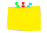 Yellow sticker with three drawing pins