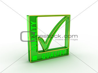 Check  mark icon in rectangle with QUALITY word