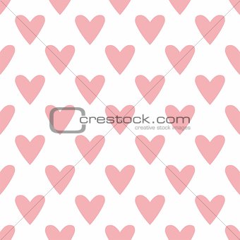 Tile vector pattern with pink hearts on white background
