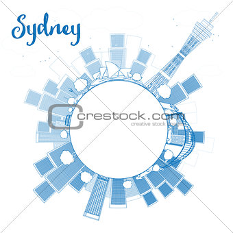 Outline Sydney City skyline with skyscrapers and copy space