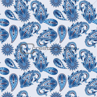 Vector Seamless Paisley Pattern in blue