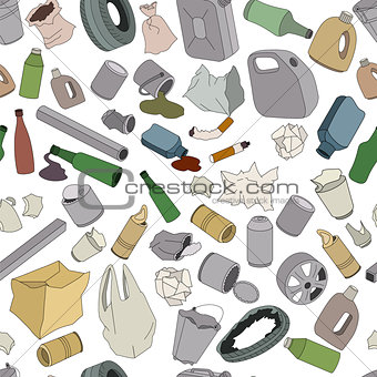 Different kinds of garbage. Seamless pattern