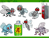 funny flies set cartoon illustration