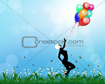 Lady playing with balloons