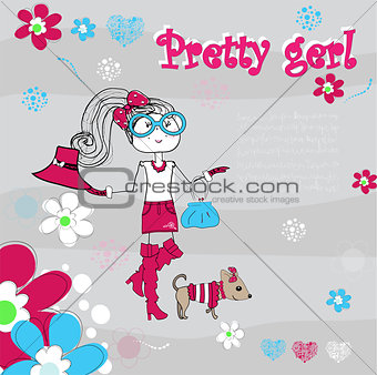 pretty girl on striped background, T-shirt design vector illustration