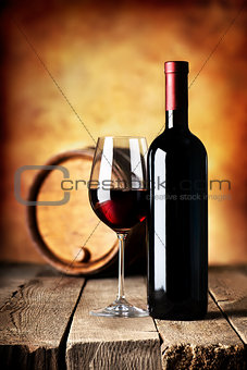 Wine on wooden table